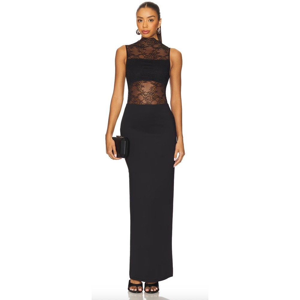 Alice + Olivia Nichol Lace Panel Sleeveless Maxi Dress Black Size 6 NWT